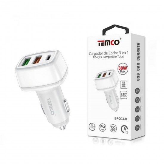 CARGADOR DE COCHE 3 EN 1 PD+QC 38W CARGADOR DE COCHE 3 EN 1 PD+QC 38W