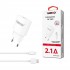 PACK CARGADOR USB 2.1A + CABLE MICRO USB 2A 1M BLANCO