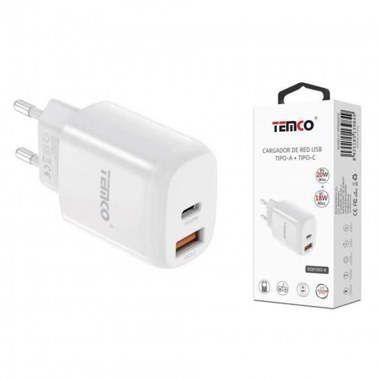 CARGADOR USB PD 3A 20W + USB-C 3A 22.5W BLANCO