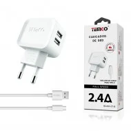 PACK CARGADOR DUAL USB 2.4A + CABLE USB-C 2A 1M BLANCO