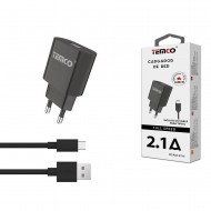 PACK CARGADOR USB 2.1A + CABLE USB-C 2A 1M NEGRO