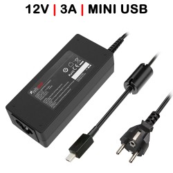 CARGADOR MINI USB PARA PORTÁTIL 12V 3.A 36W NEGRO