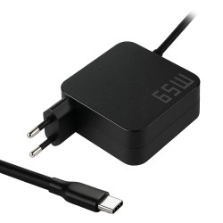 CARGADOR GAN USB-C PARA PORTÁTIL 5V-20V/3.25A 65W NEGRO