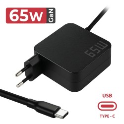 CARGADOR GAN USB-C PARA PORTÁTIL 5V-20V/3.25A 65W NEGRO