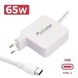 CARGADOR MULTIVOLTAJE USB-C PARA PORTÁTIL 5V-20V 3.25A 65W BLANCO CABLE TRENZADO