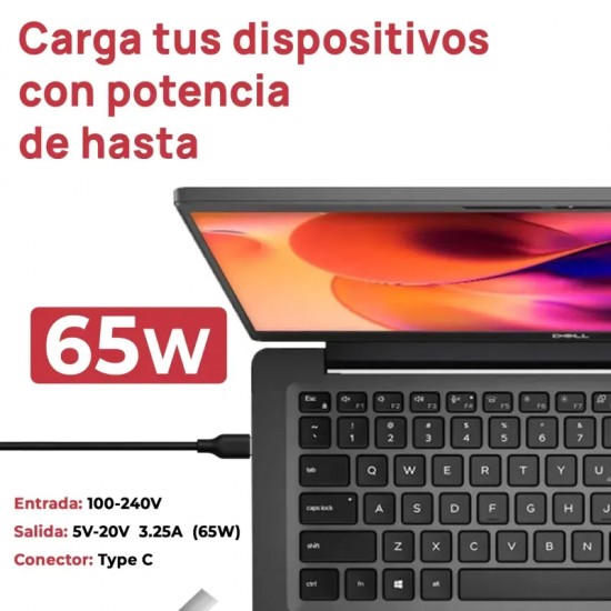 CARGADOR PARA PORTÁTIL DELL INSPIRON 5482 5582 7390 7440 TIPO C 65W CARGADOR PARA PORTÁTIL DELL INSPIRON 5482 5582 7390 7440 TIPO C 65W