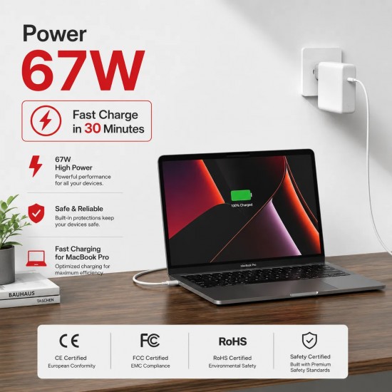CARGADOR MAC BOOK AIR PRO M1 M2 M3 M4 67W MAGSAFE 3 CABLE TRENZADO USB-C A T DE 2