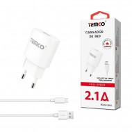 PACK CARGADOR USB 2.1A + CABLE MICRO USB 2A 1M BLANCO