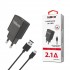 PACK CARGADOR USB 2.1A + CABLE MICRO USB 2A 1M NEGRO