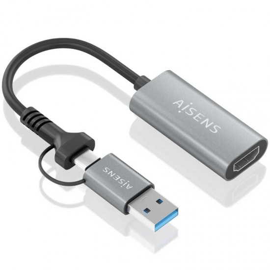 Conversor hdmi aisens a109-0913/ usb + usb tipo-c 3.1 macho - hdmi macho/ 15cm/ gris