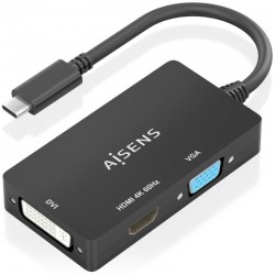 Conversor HDMI Aisens A109-0954/ USB Tipo-C Macho - DVI/HDMI/VGA Hembra/ 15cm/ Negro