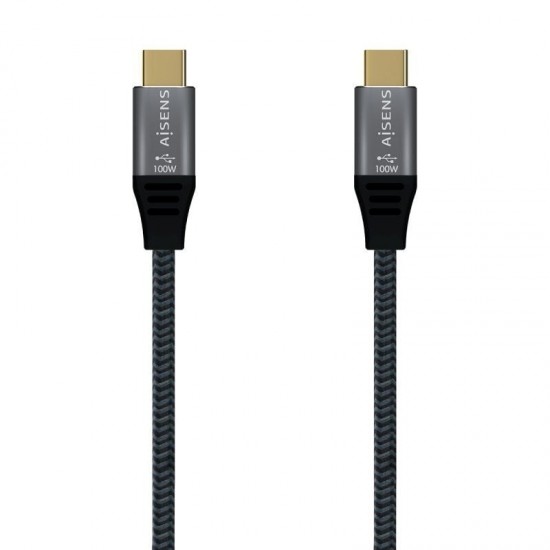 Cable usb 3.2 tipo-c aisens a107-0634 20gbps 5a 100w/ usb tipo-c macho - usb tipo-c macho/ hasta 100w/ 20gbps/ 2m/ gris