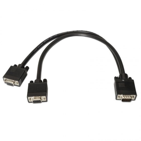 Cable duplicador svga aisens a113-0081/ vga macho - 2x vga hembra/ hasta 3w/ 10mbps/ 45cm/ negro