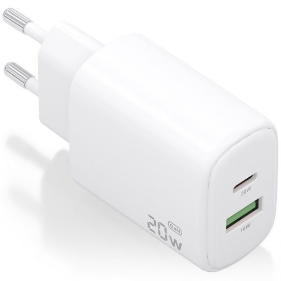 Cargador de pared gan aisens a110-0909/ 1xusb tipo-c/ 1xusb/ 20w/ blanco