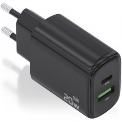Cargador de Pared GaN Aisens A110-0910/ 1xUSB Tipo-C/ 1xUSB/ 20W/ Negro