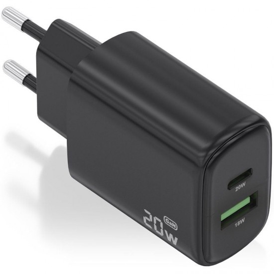 Cargador de pared gan aisens a110-0910/ 1xusb tipo-c/ 1xusb/ 20w/ negro Cargador de pared gan aisens a110-0910/ 1xusb tipo-c/ 1xusb/ 20w/ negro
