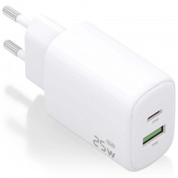 Cargador de Pared GaN Aisens A110-0911/ 1xUSB Tipo-C/ 1xUSB/ 25W/ Blanco