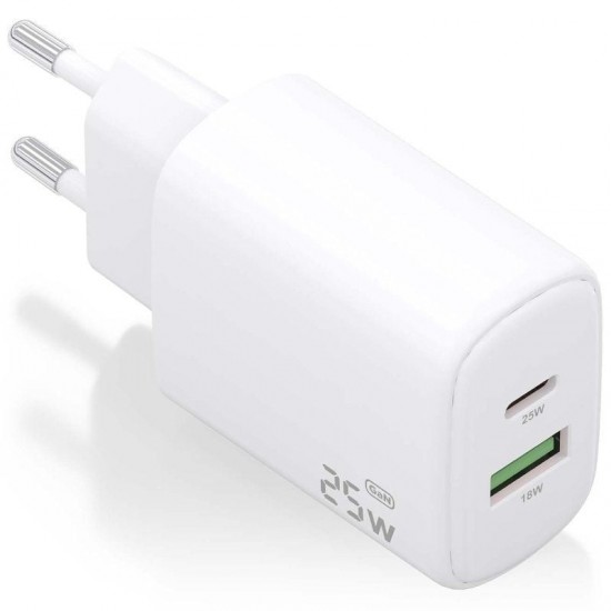 Cargador de pared gan aisens a110-0911/ 1xusb tipo-c/ 1xusb/ 25w/ blanco Cargador de pared gan aisens a110-0911/ 1xusb tipo-c/ 1xusb/ 25w/ blanco