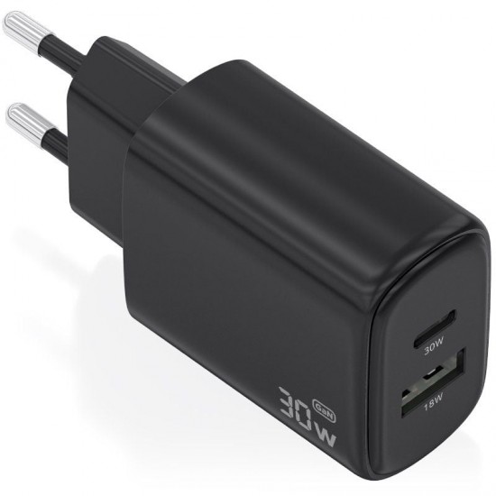 Cargador de pared gan aisens a110-0978/ 1xusb tipo-c/ 1xusb/ 30w/ negro
