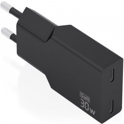 Cargador de Pared GaN Aisens A110-1006/ 2xUSB Tipo-C/ 30W/ Negro