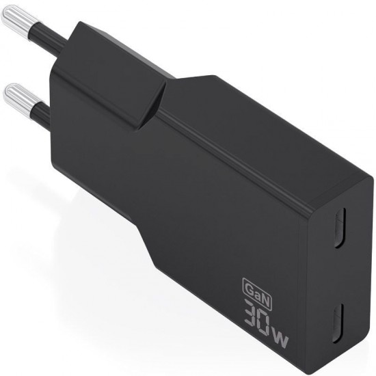 Cargador de pared gan aisens a110-1006/ 2xusb tipo-c/ 30w/ negro