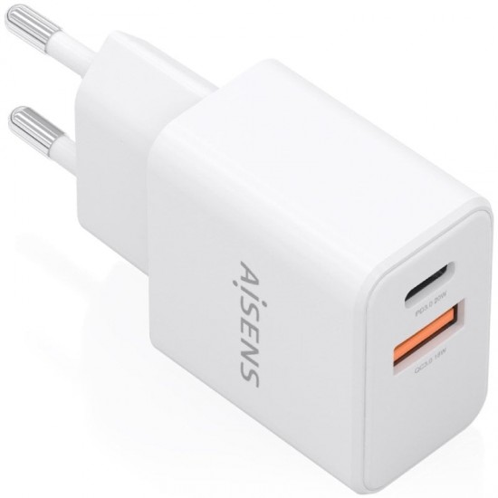 Cargador de pared gan aisens a110-1025/ 1xusb tipo-c/ 1xusb/ 20w/ blanco Cargador de pared gan aisens a110-1025/ 1xusb tipo-c/ 1xusb/ 20w/ blanco