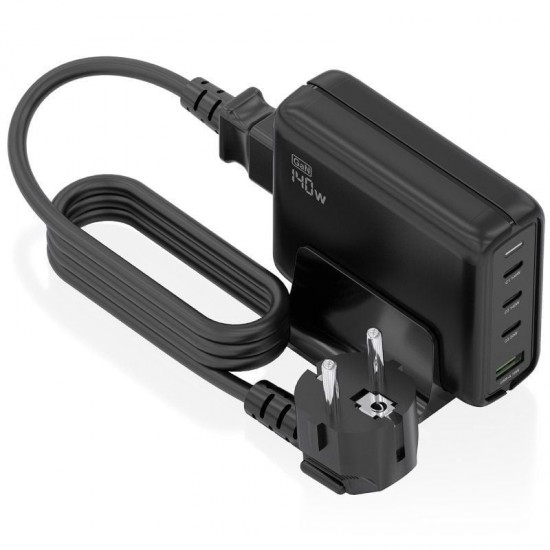 Cargador sobremesa gan aisens asch-140w4p056-bk/ 3xusb tipo-c/ 1xusb/ 140w