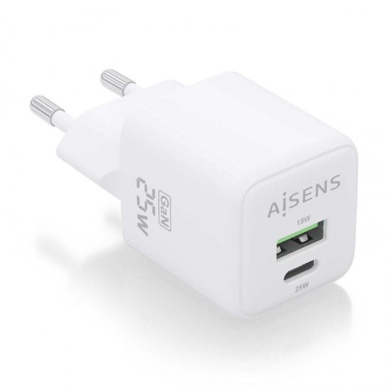 Cargador de pared gan aisens asch-25w2p014-w/ 1xusb tipo-c/ 1xusb/ 25w Cargador de pared gan aisens asch-25w2p014-w/ 1xusb tipo-c/ 1xusb/ 25w