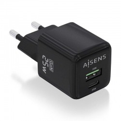 Cargador de Pared GaN Aisens ASCH-25W2P015-BK/ 1xUSB Tipo-C/ 1xUSB/ 25W