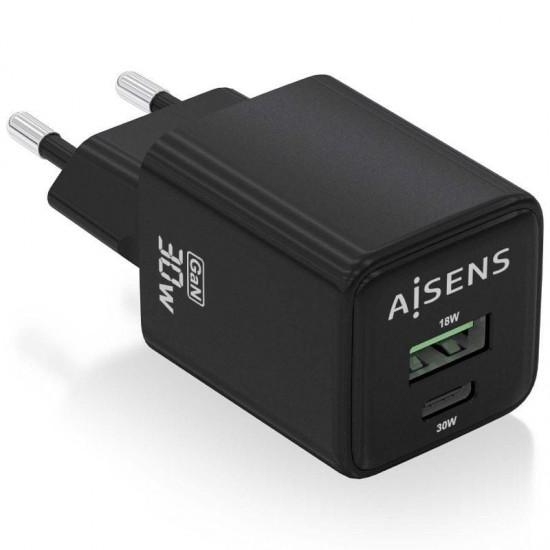 Cargador de pared gan aisens asch-30w2p038-bk/ 1xusb tipo-c/ 1xusb/ 30w Cargador de pared gan aisens asch-30w2p038-bk/ 1xusb tipo-c/ 1xusb/ 30w