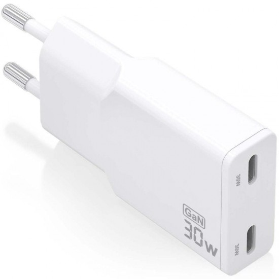 Cargador de pared gan aisens asch-30w2p048-w/ 2xusb tipo-c/ 30w/ blanco Cargador de pared gan aisens asch-30w2p048-w/ 2xusb tipo-c/ 30w/ blanco