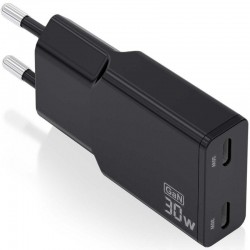 Cargador de Pared GaN Aisens ASCH-30W2P049-BK/ 2xUSB Tipo-C/ 30W/ Negro