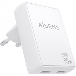 Cargador de Pared GaN Aisens ASCH-30W2P075-W/ 2xUSB Tipo-C/ 30W/ Blanco Cargador de Pared GaN Aisens ASCH-30W2P075-W/ 2xUSB Tipo-C/ 30W/ Blanco