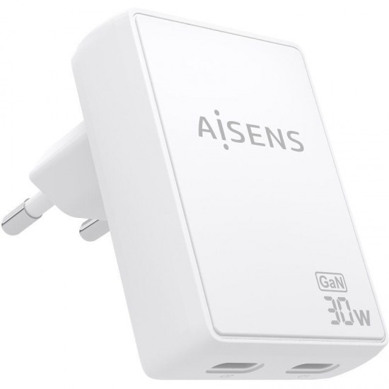 Cargador de pared gan aisens asch-30w2p075-w/ 2xusb tipo-c/ 30w/ blanco Cargador de pared gan aisens asch-30w2p075-w/ 2xusb tipo-c/ 30w/ blanco