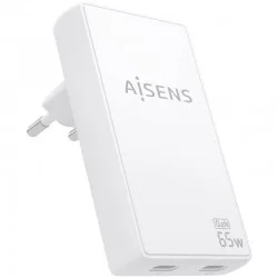 Cargador de Pared GaN Aisens ASCH-65W2P077-W/ 2xUSB Tipo-C/ 65W/ Blanco