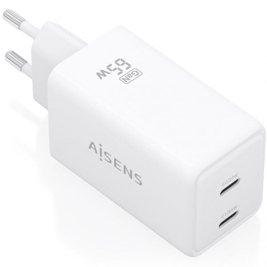 Cargador de pared gan aisens asch-65w2p078-w/ 2xusb tipo-c/ 65w/ blanco Cargador de pared gan aisens asch-65w2p078-w/ 2xusb tipo-c/ 65w/ blanco
