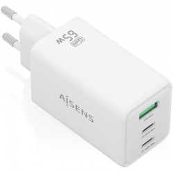 Cargador de Pared GaN Aisens ASCH-65W3P072-W/ 2xUSB Tipo-C/ 1xUSB/ 65W/ Blanco