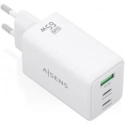 Cargador de Pared GaN Aisens ASCH-65W3P072-W/ 2xUSB Tipo-C/ 1xUSB/ 65W/ Blanco
