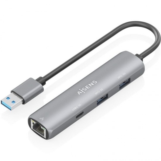 Hub usb aisens asuc-4p035-gr/ 1xusb tipo-c/ 2xusb/ 1xrj45/ gris