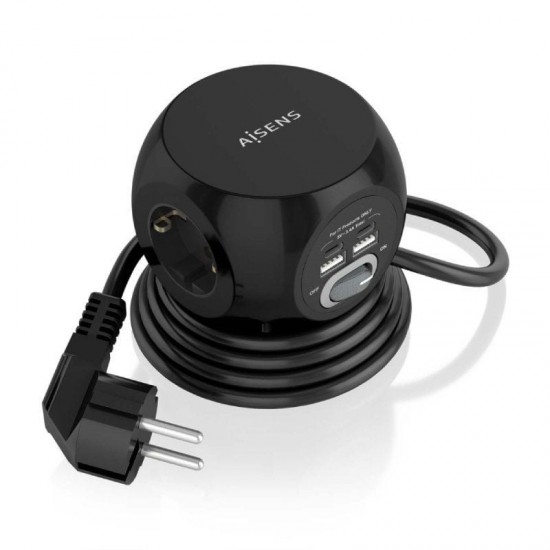Regleta con interruptor aisens asps-2a2c05-bk/ 3 tomas de corriente/ 2 usb tipo-c/ 2 usb/ cable 1.4m/ negro Regleta con interruptor aisens asps-2a2c05-bk/ 3 tomas de corriente/ 2 usb tipo-c/ 2 usb/ cable 1.4m/ negro