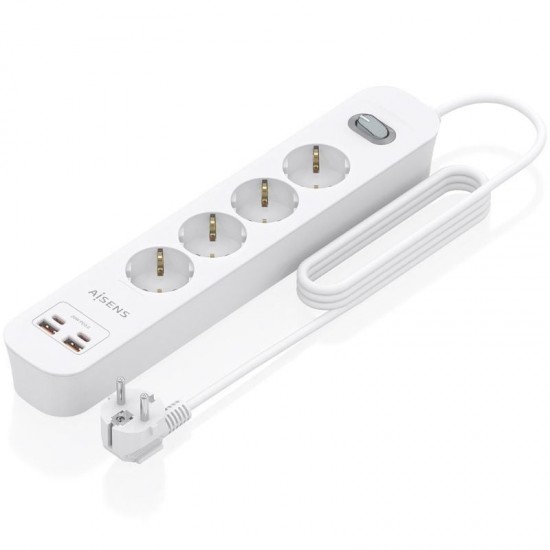 Regleta con interruptor aisens asps-2a2c12-w/ 4 tomas de corriente/ 2 usb - 2 usb tipo-c/ cable 1.4m/ blanco Regleta con interruptor aisens asps-2a2c12-w/ 4 tomas de corriente/ 2 usb - 2 usb tipo-c/ cable 1.4m/ blanco