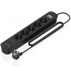 Regleta con Interruptor Aisens ASPS-2A2C15-BK/ 5 Tomas de Corriente/ 2 USB - 2 USB Tipo-C/ Cable 1.4m/ Negro Regleta con Interruptor Aisens ASPS-2A2C15-BK/ 5 Tomas de Corriente/ 2 USB - 2 USB Tipo-C/ Cable 1.4m/ Negro
