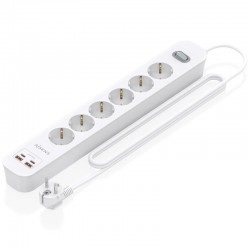 Regleta con Interruptor Aisens ASPS-2A2C16-W/ 6 Tomas de Corriente/ 2 USB - 2 USB Tipo-C/ Cable 1.4m/ Blanco