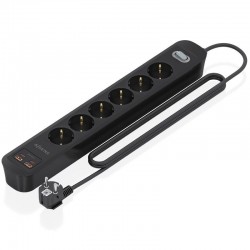 Regleta con Interruptor Aisens ASPS-2A2C17-BK/ 6 Tomas de Corriente/ 2 USB - 2 USB Tipo-C/ Cable 1.4m/ Negro