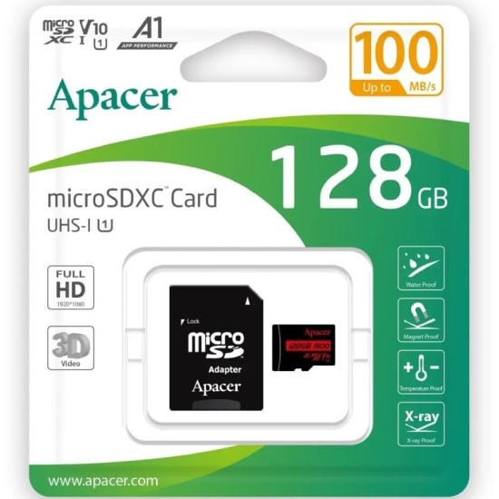 Tarjeta de memoria apacer 128gb xc uhs 1 con adaptador/ clase 10/ 100mbs Tarjeta de memoria apacer 128gb xc uhs 1 con adaptador/ clase 10/ 100mbs