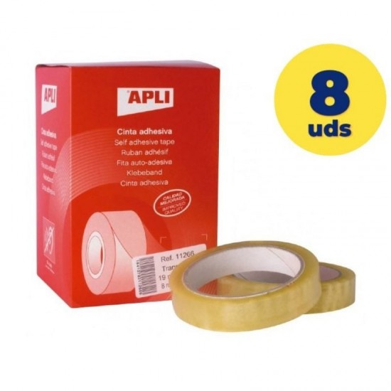 Caja de cintas adhesivas transparentes apli 11266/ 1.9cm x 66m/ 8 unidades