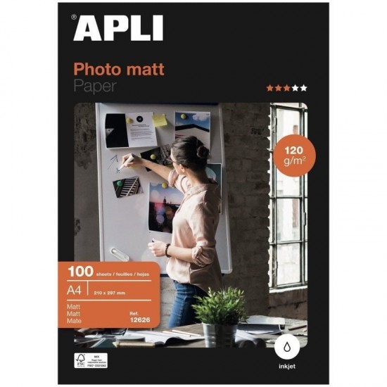 Papel fotográfico apli matt 12626/ din a4/ 120g/ 100 hojas/ mate