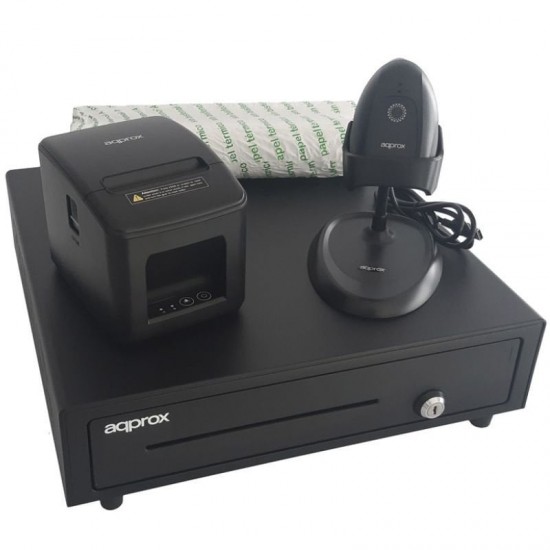 Pack approx apppospack4180lan cajón portamonedas/ impresora térmica/ lector de códigos y rollos térmicos Pack approx apppospack4180lan cajón portamonedas/ impresora térmica/ lector de códigos y rollos térmicos