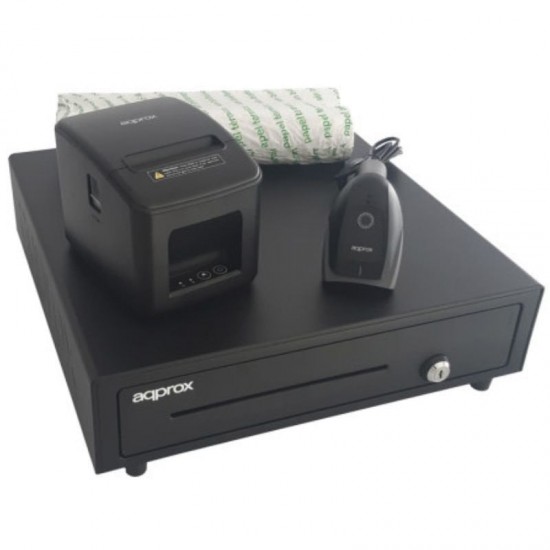 Pack approx apppospack4180lan-2d cajón portamonedas/ impresora térmica/ lector de códigos y rollos térmicos Pack approx apppospack4180lan-2d cajón portamonedas/ impresora térmica/ lector de códigos y rollos térmicos