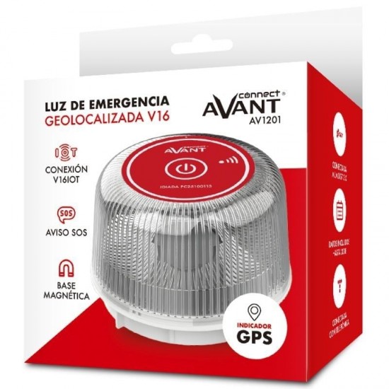 Luz baliza de emergencia para coche avant v16 connected av1201/ homologada/ base imantada/ geolocalizable/ funciona a pilas